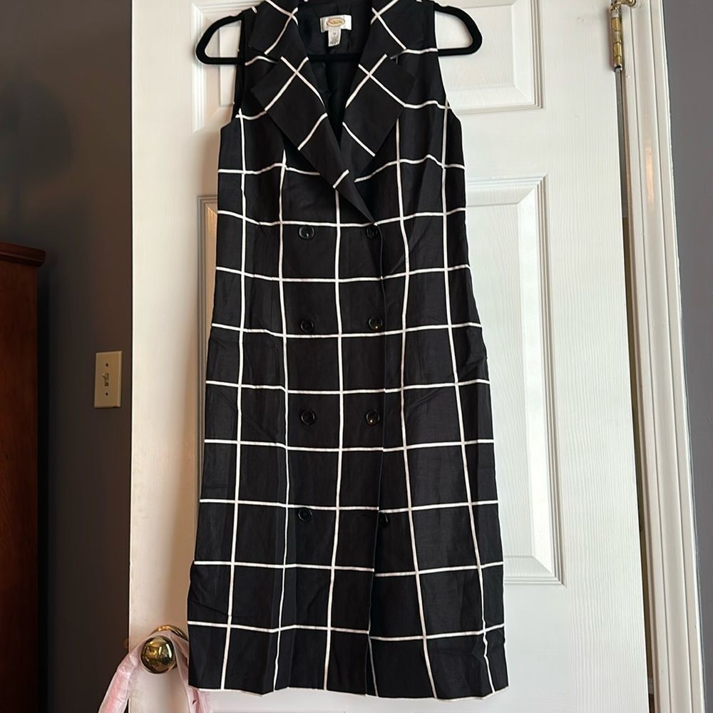 Talbots Linen Windowpane Linen Sleeveless Dress